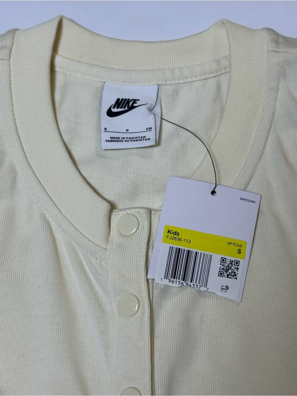 Nike Cream Sleeveless Girls' Button-Front Romper in Coconut Milk White Small NWT